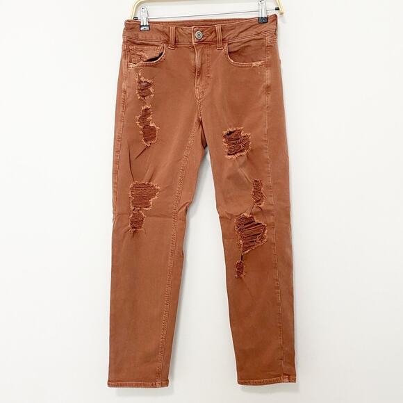 American Eagle Red Distressed Skinny Jeans Size 2 - Picture 1 of 5